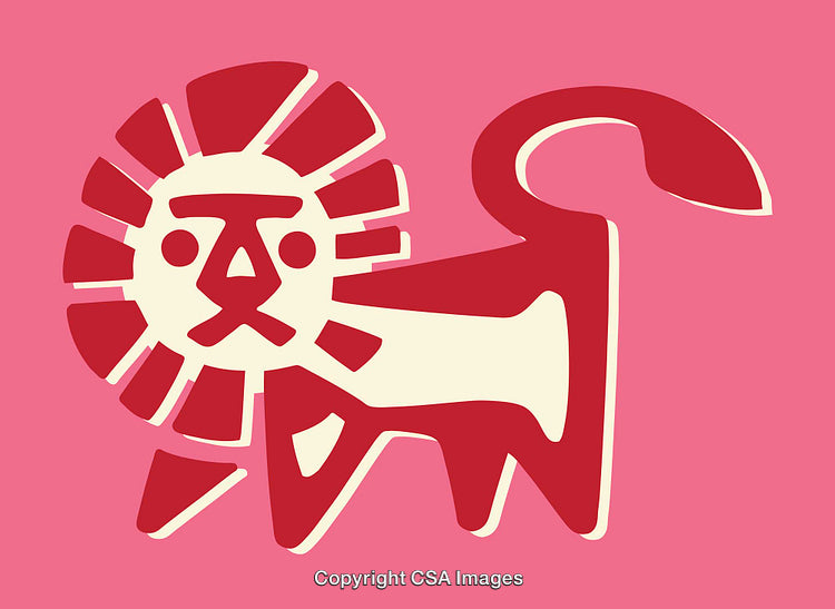 Colorful Minimalist Lion Illustration on a Vibrant Pink Background