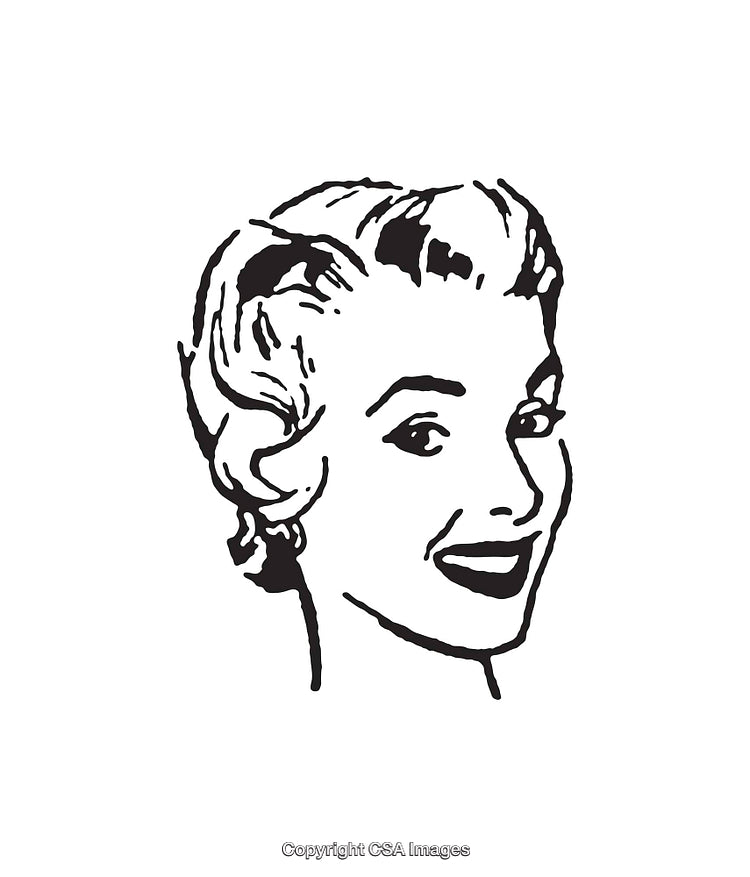 Retro Style Black and White Illustration of a Smiling Woman
