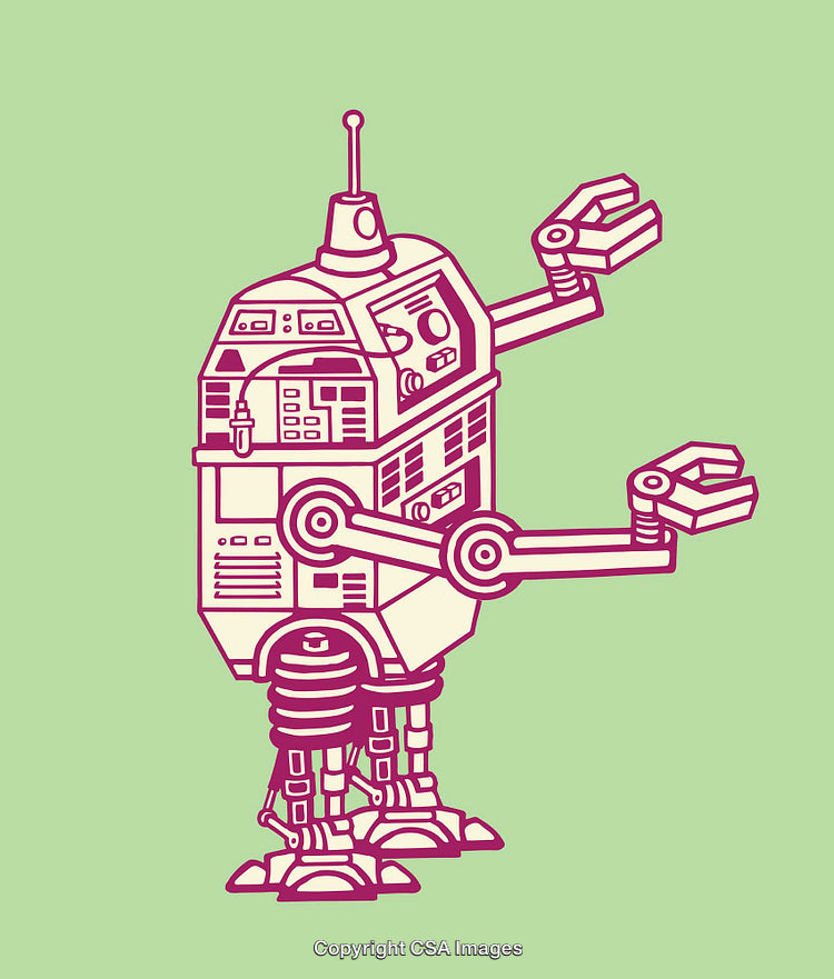 Retro Styled Robot Illustration in Colorful Line Art