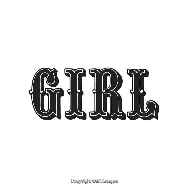 Elegant Black and White Lettering Artwork Featuring the Word Girl