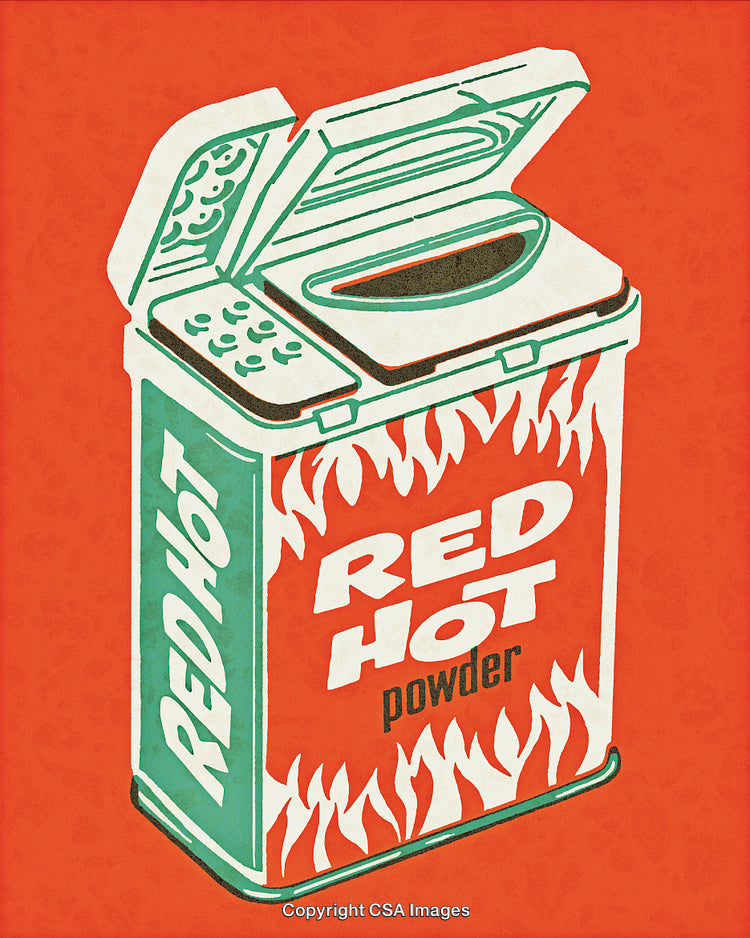 Retro Pop Art Style Red Hot Powder Illustration with Bold Colors