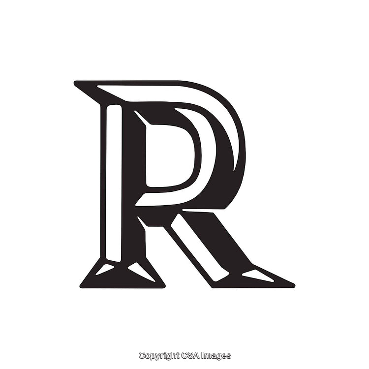 Ornate Gothic Style Letter R in Black and White Design