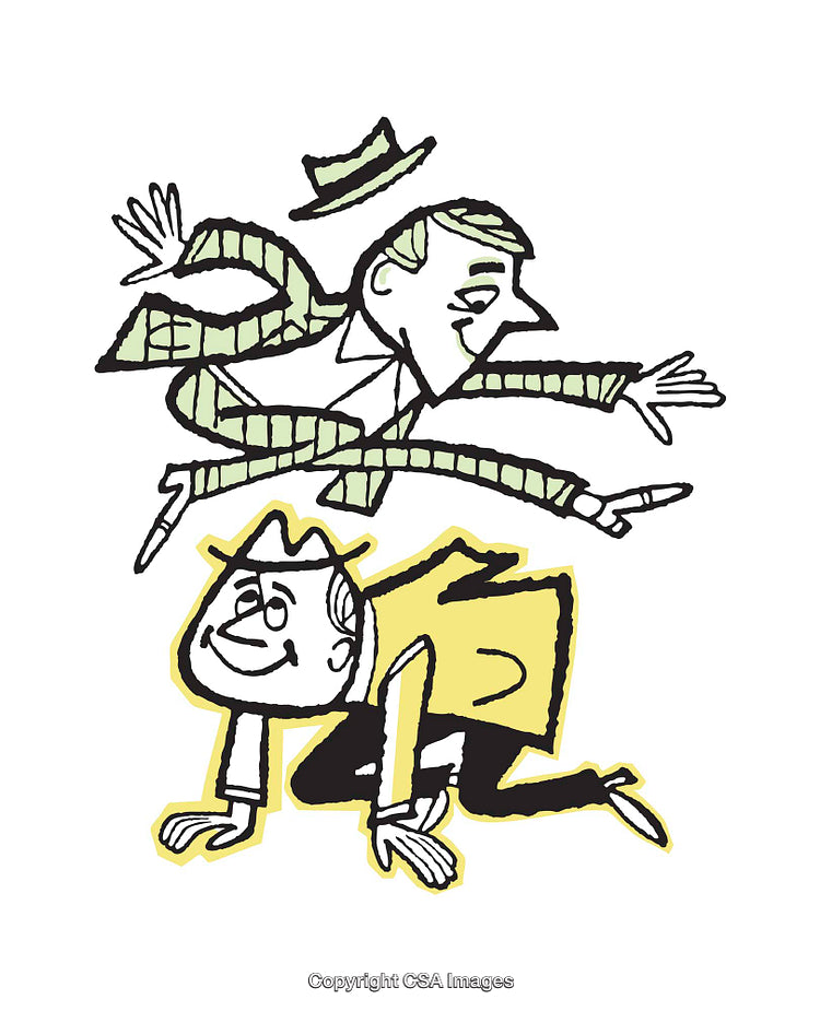 Retro Style Illustration of Two Humorous Characters in Playful Interaction