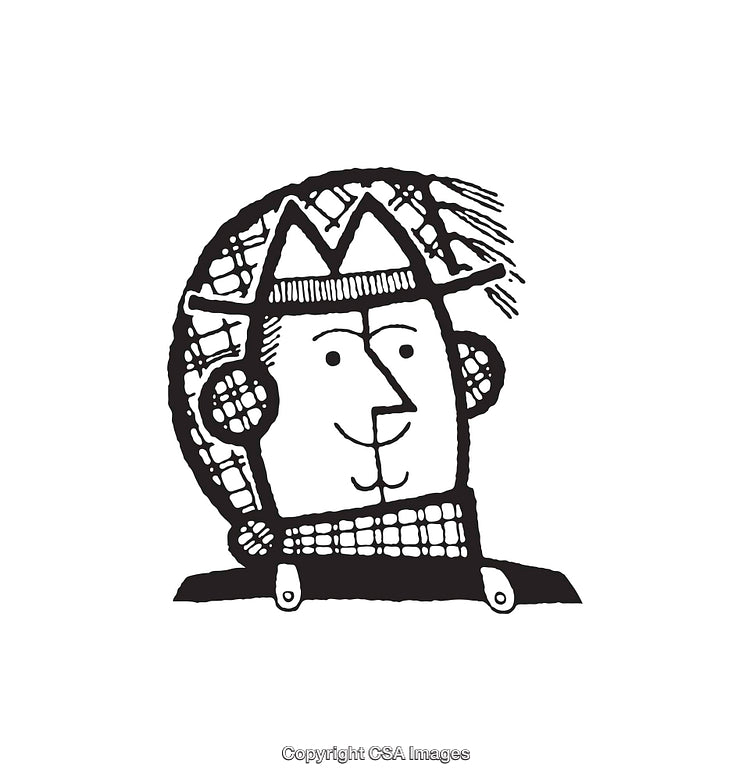 Black and White Line Art Illustration of a Happy Character