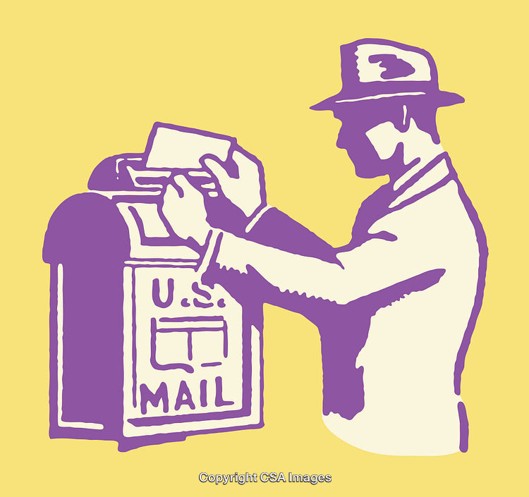 Stylized Illustration of Man Posting Letter Into US Mailbox