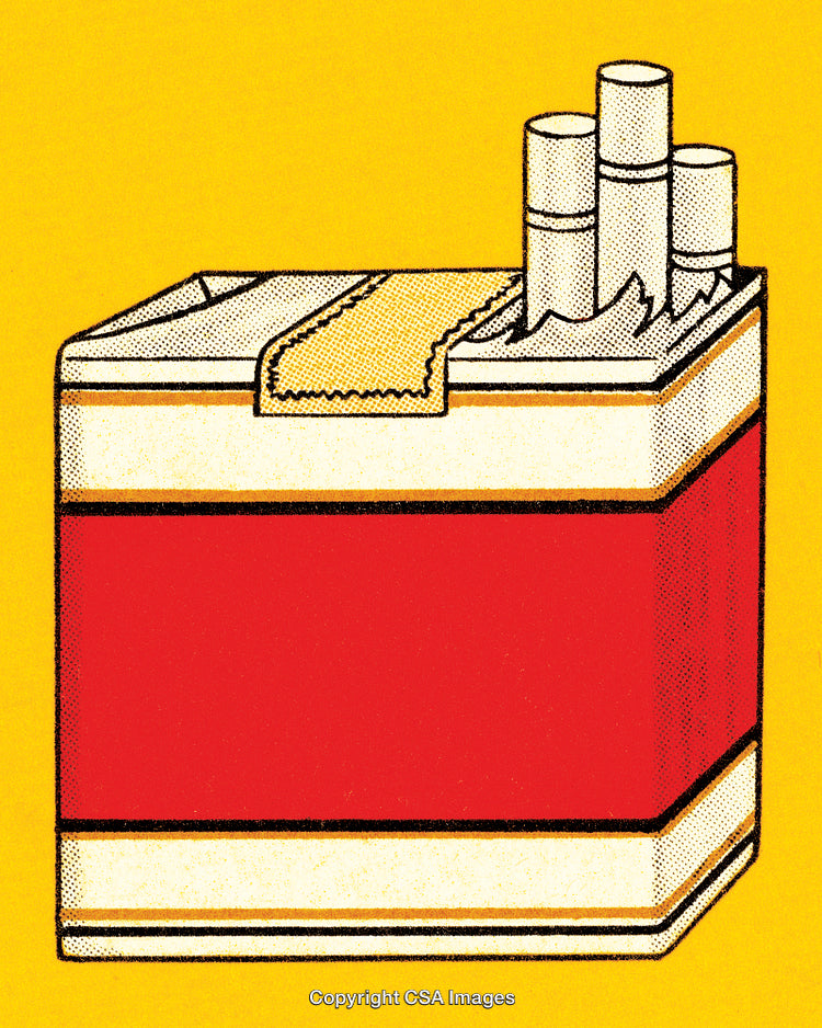 Retro Comic Style Cigarette Pack Illustration on Yellow Background