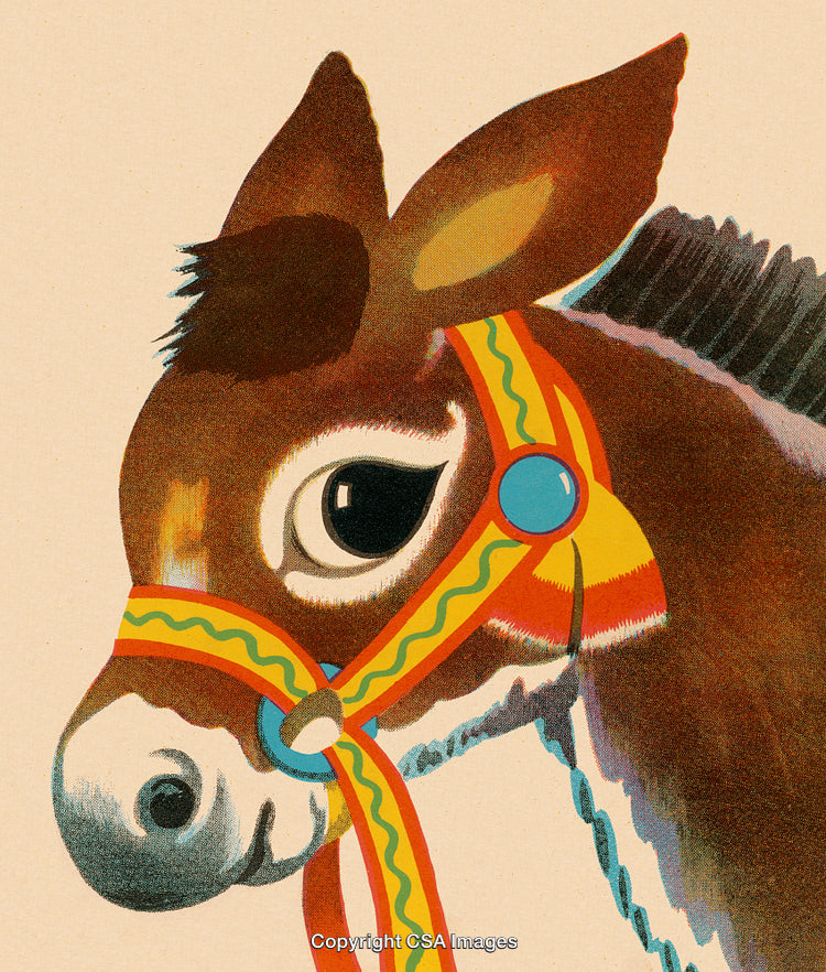 Colorful Illustration of a Donkey Head with Decorative Harness