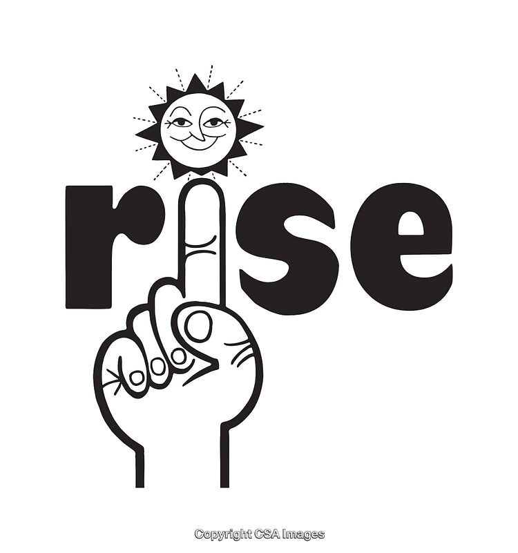 Black and White Illustration of a Hand Lifting a Smiling Sun