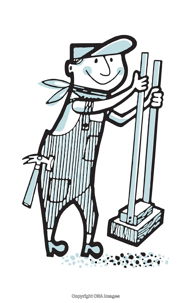 Playful Cartoon Character Operating Stilts in Hand-Drawn Style