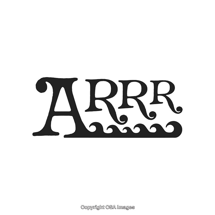 Decorative Pirate Phrase Typography with Waves on White Background