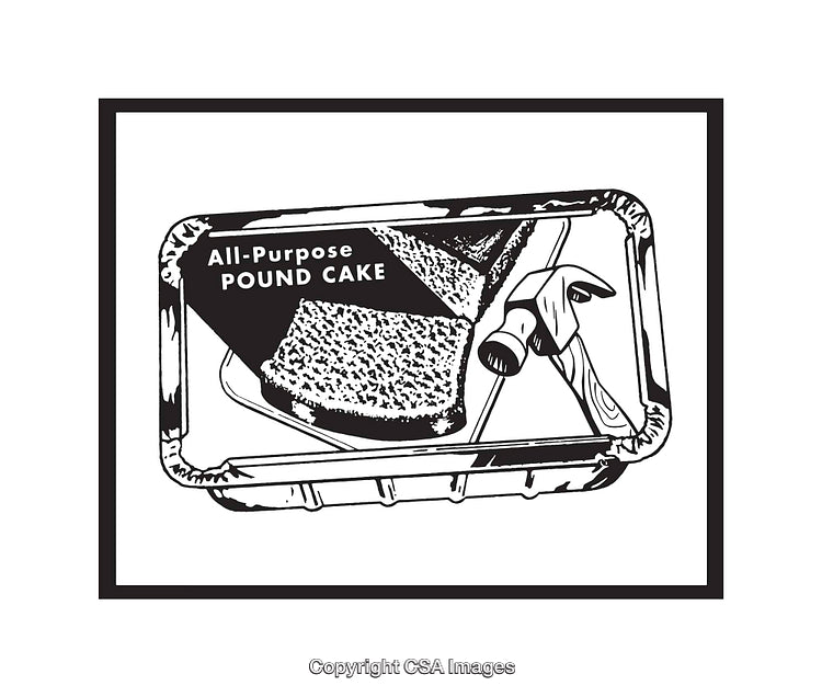 Black-and-White Line Art Illustration of Pound Cake with Hammer