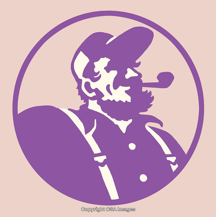 Vintage Styled Pipe-Smoking Character in Classic Line Art Design