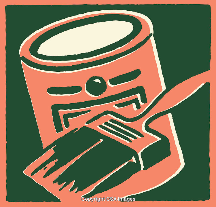 Colorful Line Art Depicting Paint Can and Brush Illustration