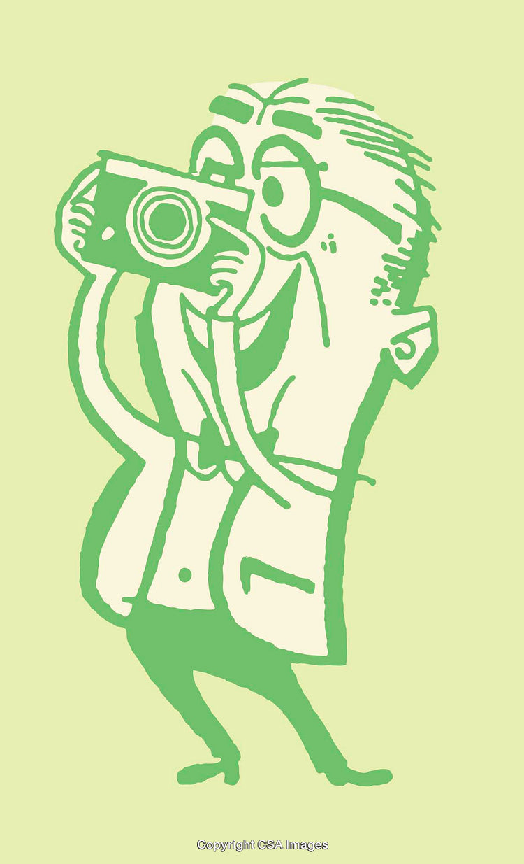 Playful Cartoon Character Taking a Photo with a Camera
