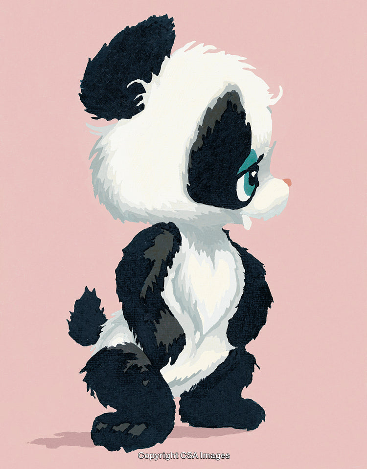 Adorable Painted Panda Illustration on a Subtle Pink Background