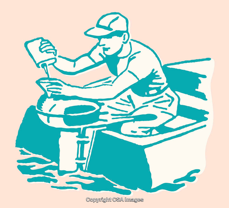 Man Pouring Liquid in a Pan on a Small Boat - Color Line Art