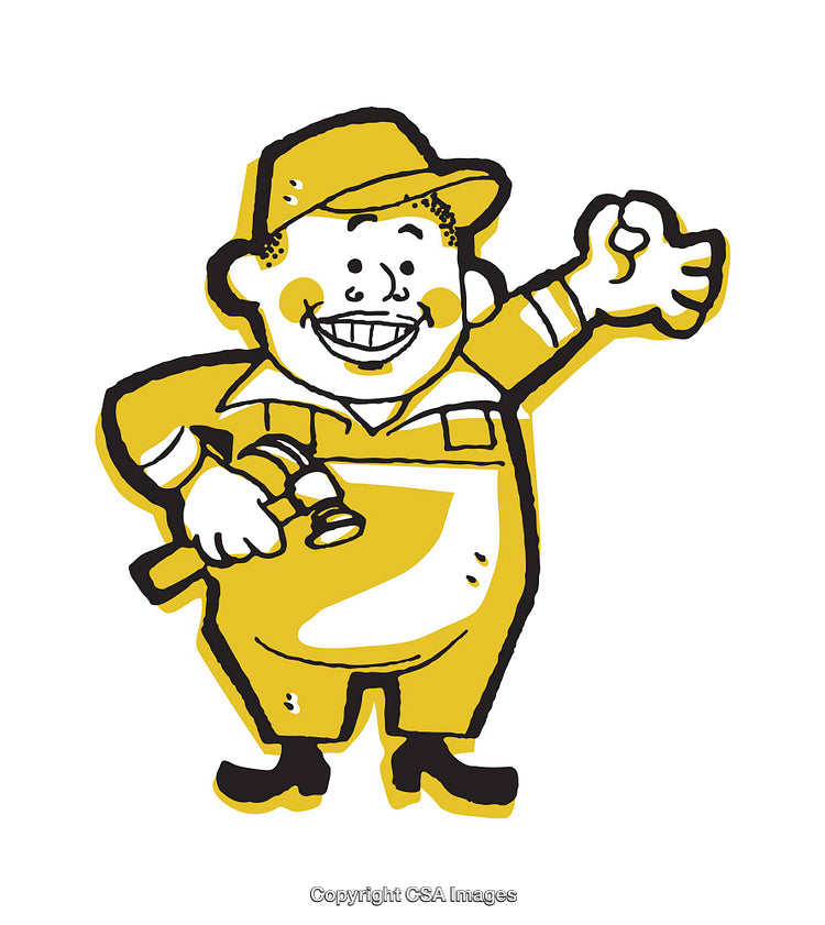 Cheerful Worker Cartoon Character Illustration with a Hammer