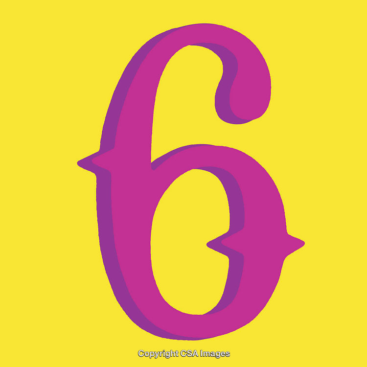 Bright Illustration of the Number Six Against a Yellow Background