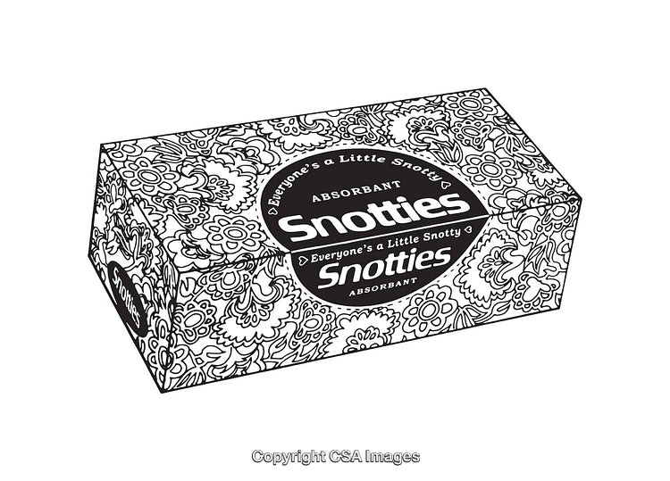 Black and White Line Art Illustration of a Decorative Tissue Box