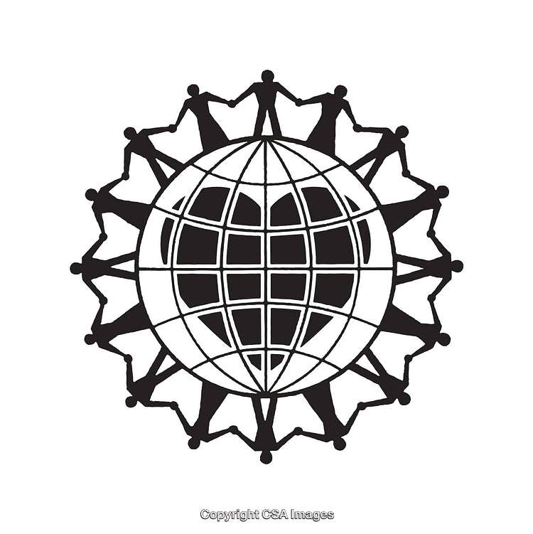 Abstract Illustration Featuring Global Unity with People Holding Hands Around Earth