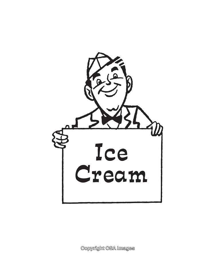 Vintage Black and White Illustration of an Ice Cream Vendor Sign