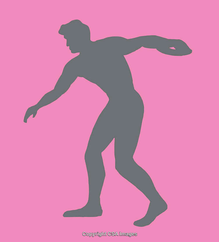 Silhouette of Ancient Discus Thrower on Bold Pink Background Illustration