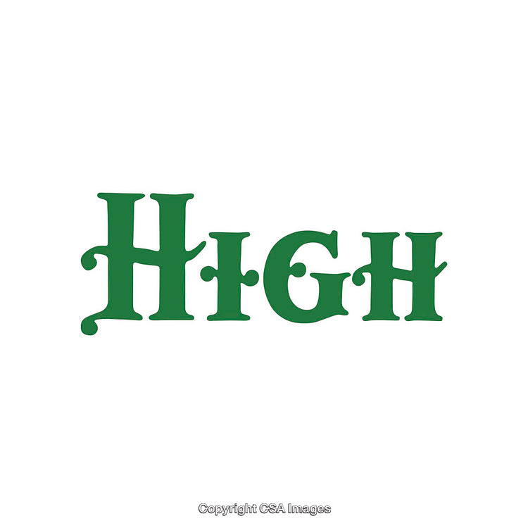 Green Text 'High' Display on White Background in Decorative Font Style