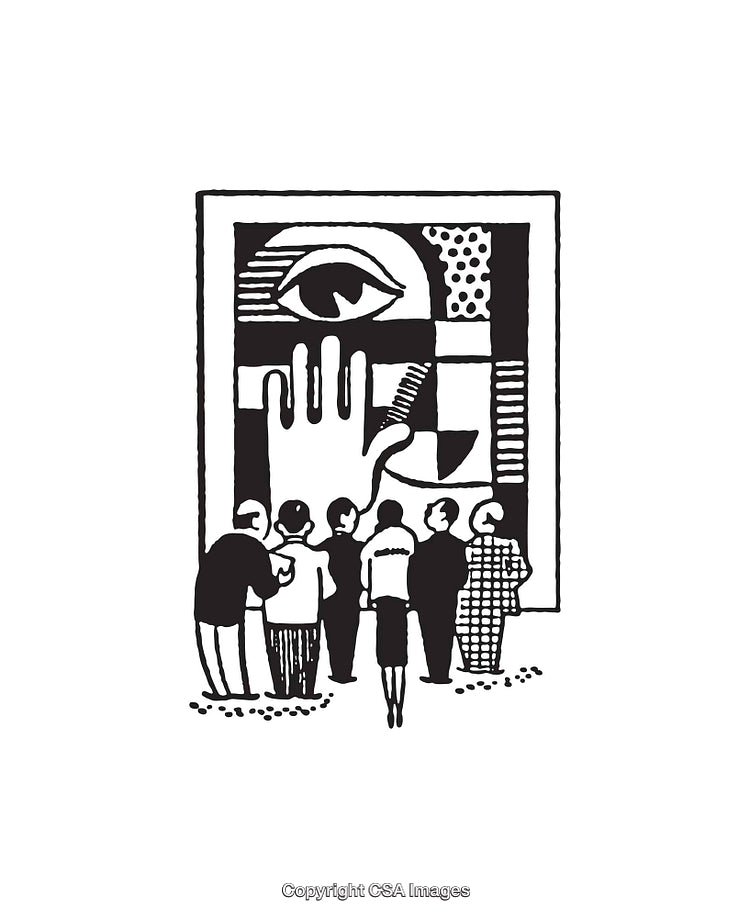 Abstract Black and White Art Viewing by a Group of People