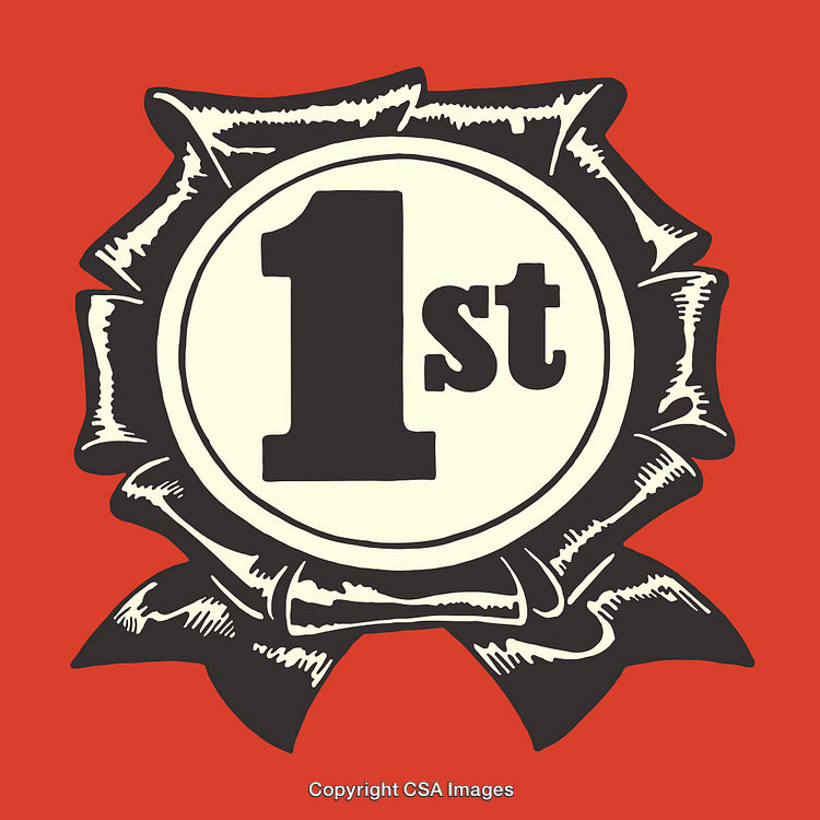 Bold First Place Ribbon on Vibrant Red Background