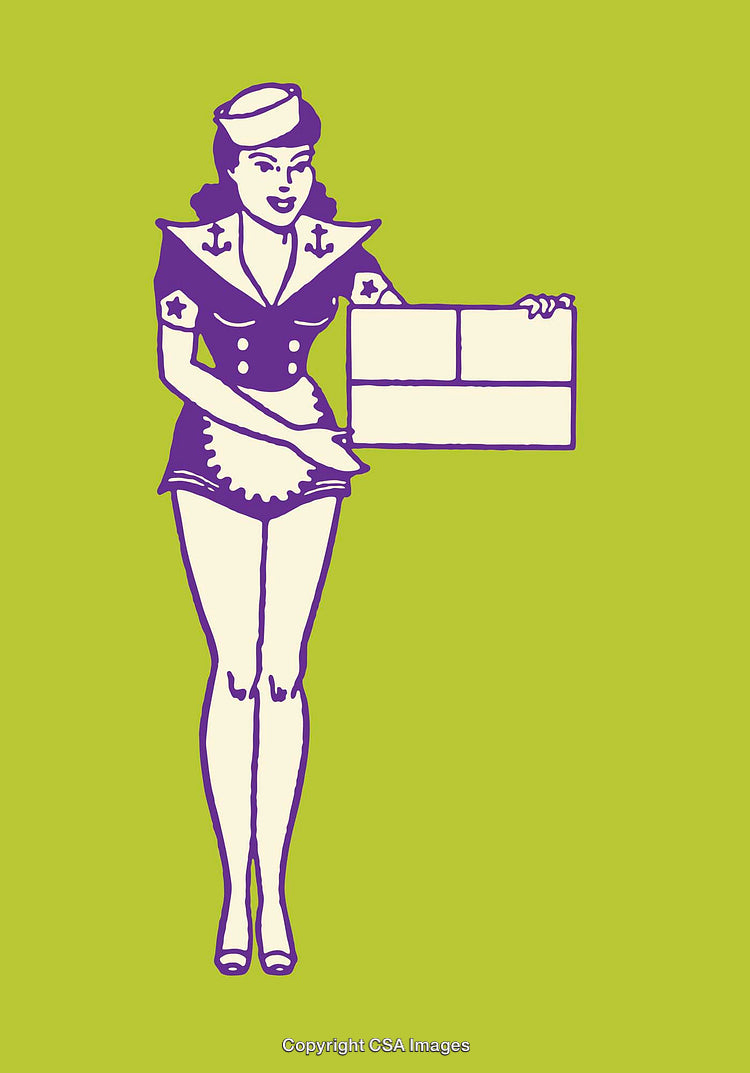 Retro Style Illustration of a Woman in Uniform Holding a Blank Board
