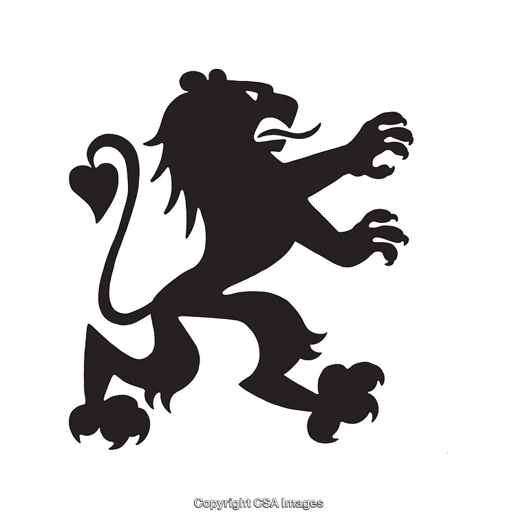 Silhouette Illustration of a Rearing Lion in Heraldic Style
