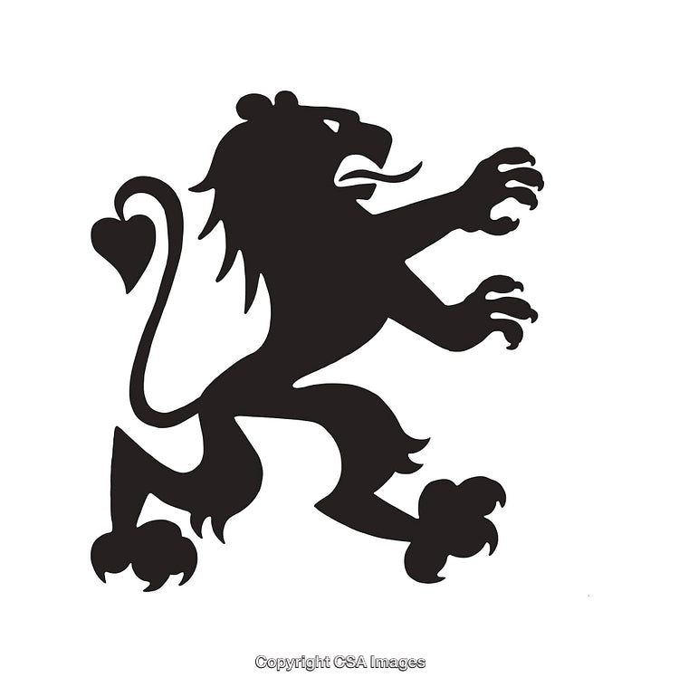 Silhouette Illustration of a Rearing Lion in Heraldic Style