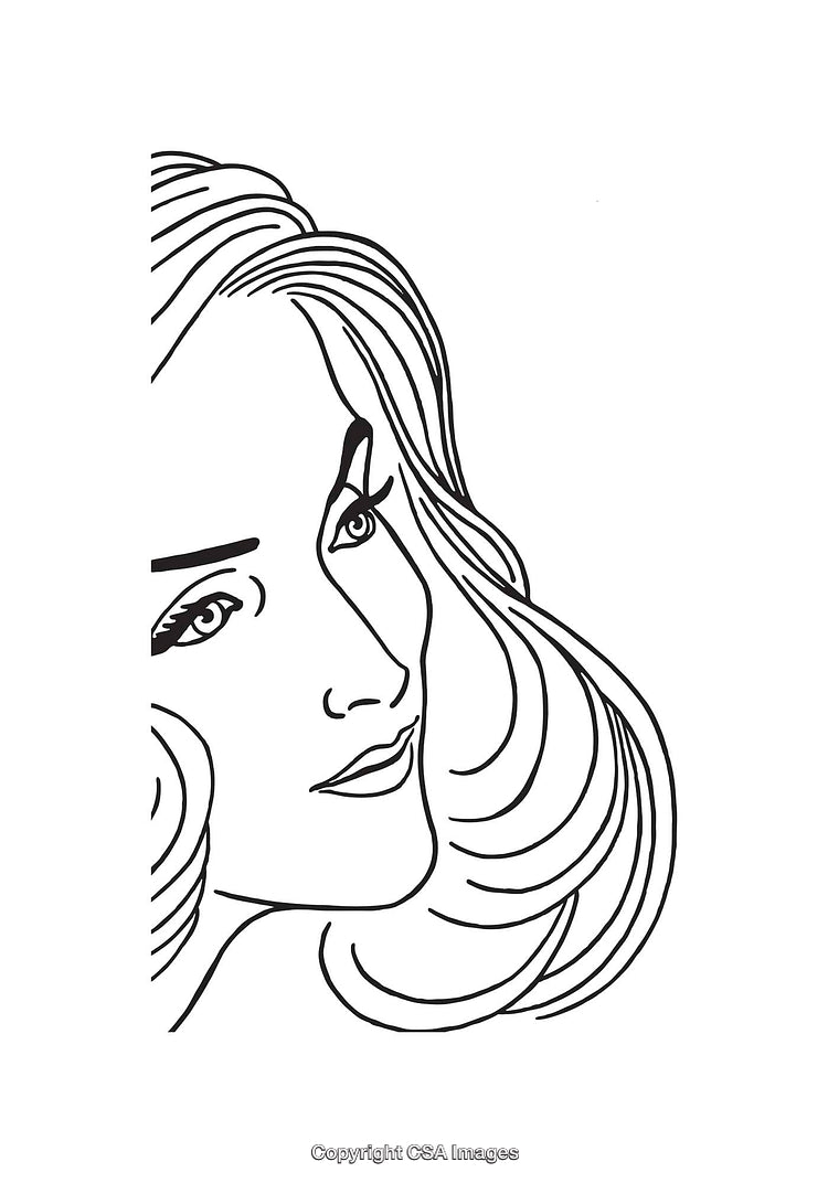 Elegant Black and White Female Portrait Line Art Illustration