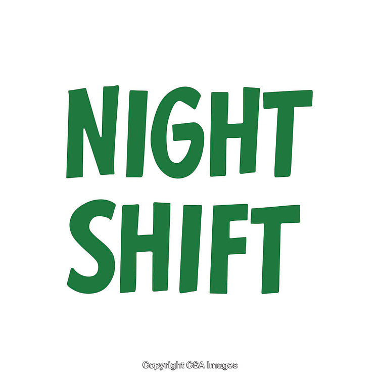 Green Text Depicting 'Night Shift' on a White Background
