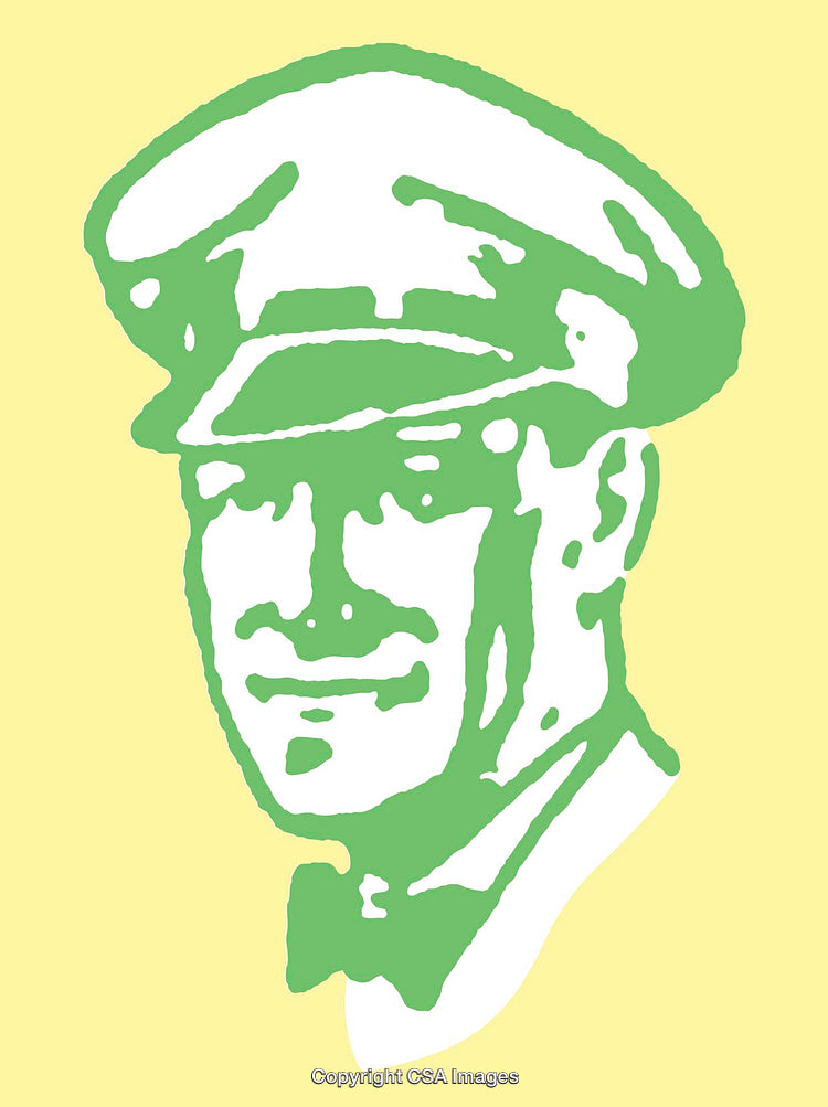 Retro Illustration of a Smiling Man in a Uniform Hat