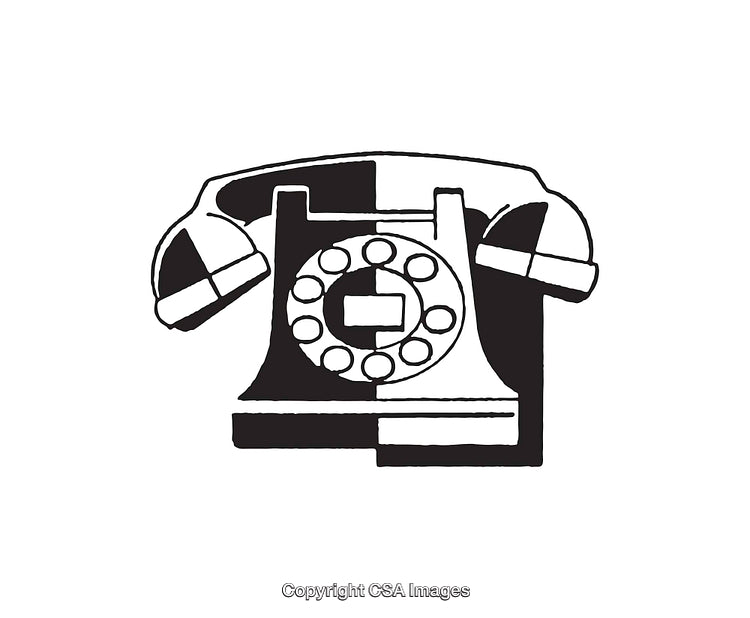 Vintage Rotary Dial Telephone Illustration in Black and White Line Art