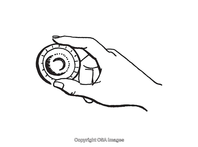 Black and White Line Art of a Hand Holding a Circular Object