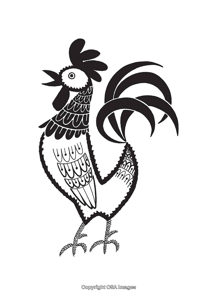 Black And White Artistic Line Art Illustration of a Rooster