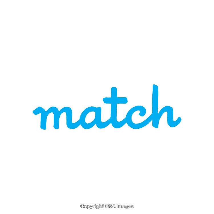 Blue Handwritten Word 'Match' on a White Background