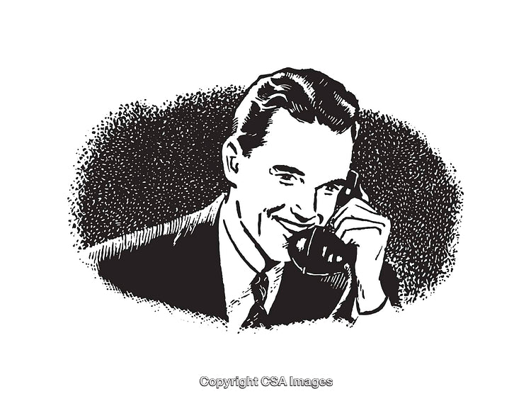 Vintage Man Speaking on Phone in Retro Illustration Style