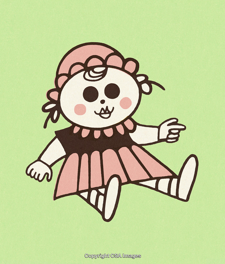 Cute Cartoon Doll Illustration on a Green Background