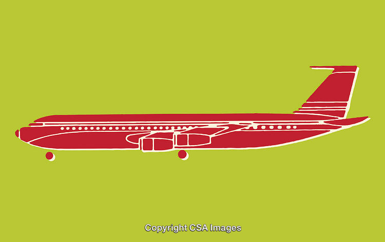 Stylized Red Airplane Drawing on a Vibrant Green Background