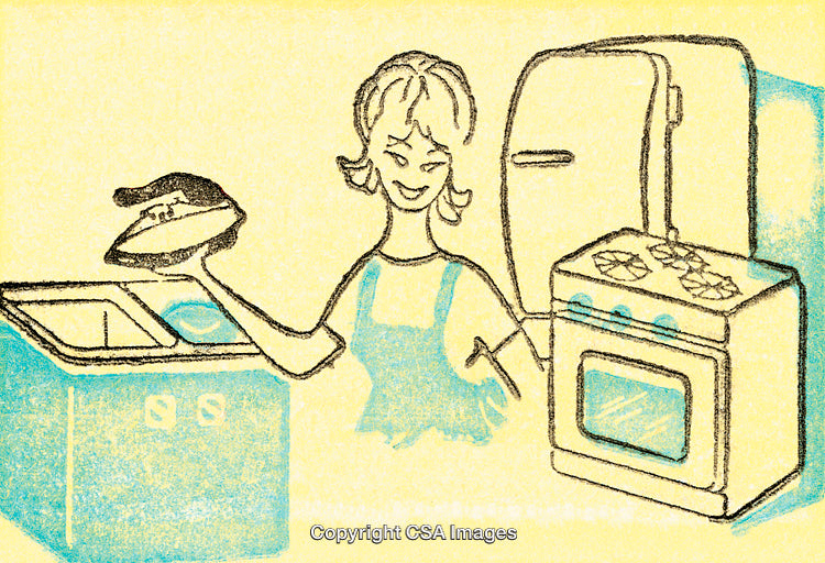 Retro Illustration of Woman in Kitchen with Modern Appliances