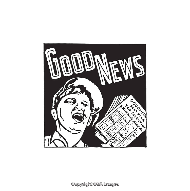 Vintage Black and White Newsboy Selling Good News Newspapers Illustration