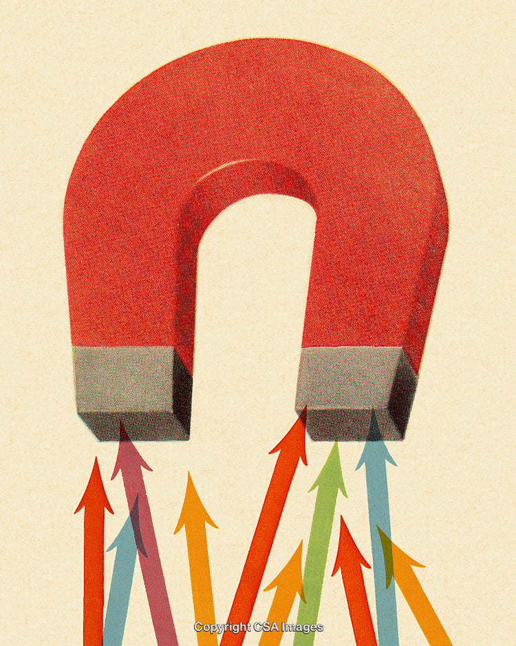 Vibrant Horseshoe Magnet Illustration with Colorful Arrows Pointing Upward