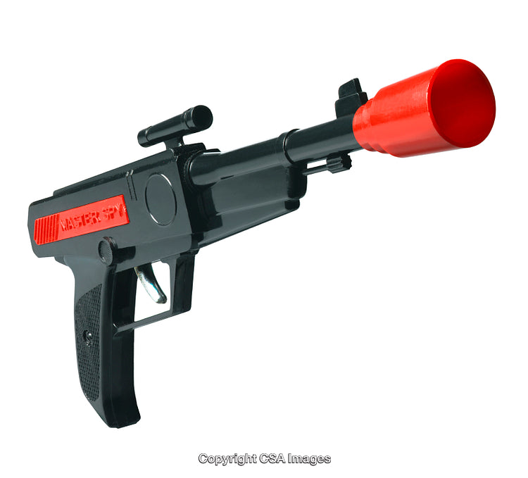 Black Plastic Toy Gun With Red Muzzle and Spy Gadget Design