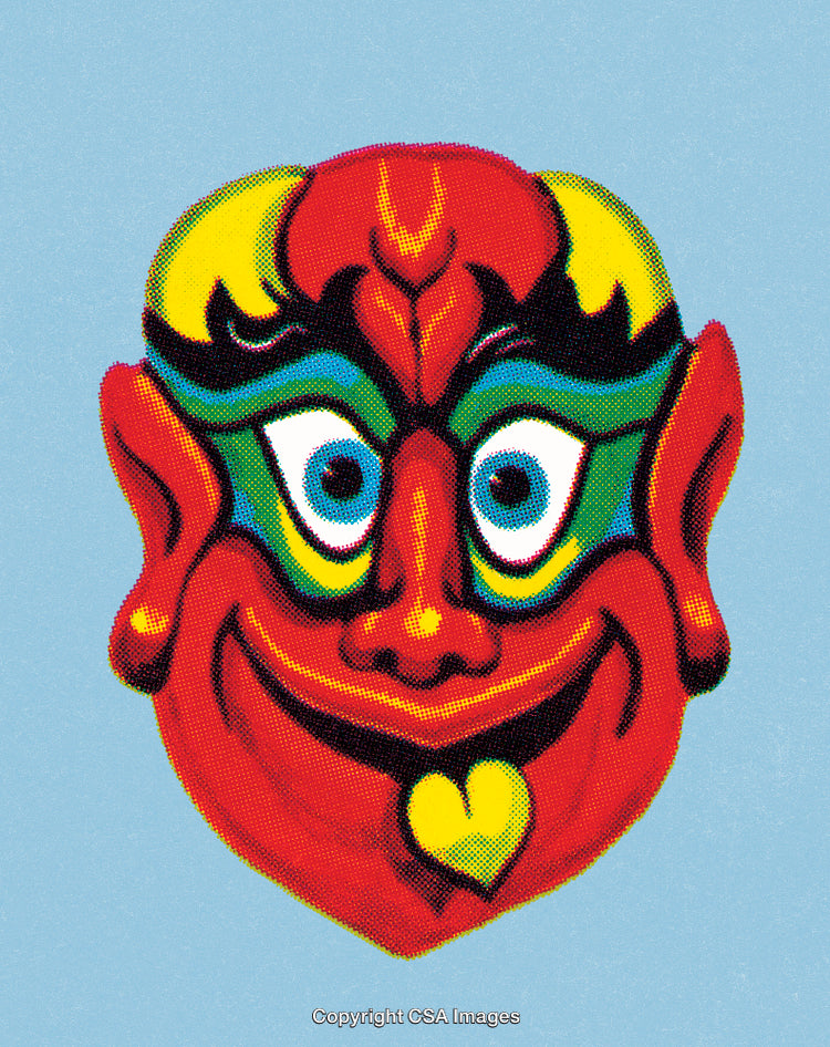Bright and Colorful Retro Devil Mask Illustration With Bold Graphic Style