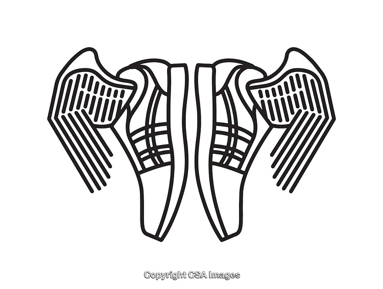 Line Art Illustration of Winged Shoes in a Stylized Design