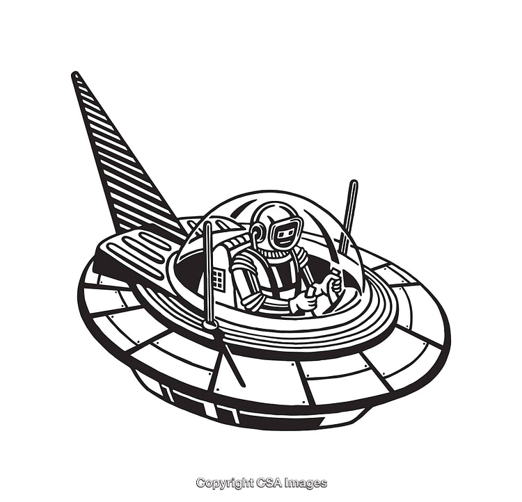 Spaceship with Astronaut in Line Art Style Illustration