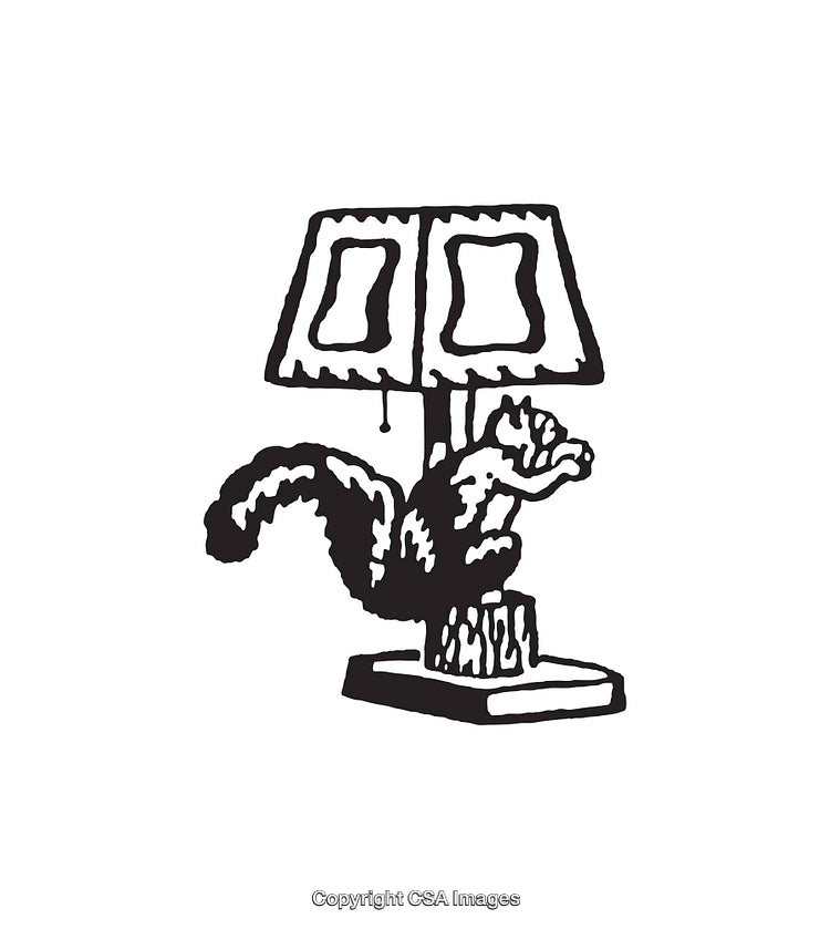 Black and White Line Art of Artistic Lamp Featuring Squirrel Motif